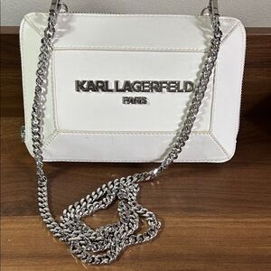 Karl Lagerfeld White Crossbody Bag with Silver Chain